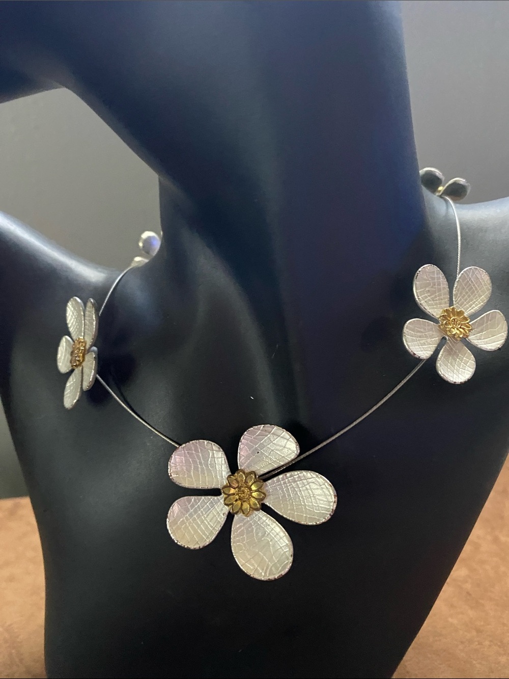 Napier silver beaded, flower blossom Necklaces. Dime Linked Bracelet, earrings - Picture 2 of 11